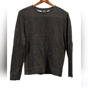 A.P.C. Long Sleeve Crew Neck Sweatshirt Size Large Black with White Speckles